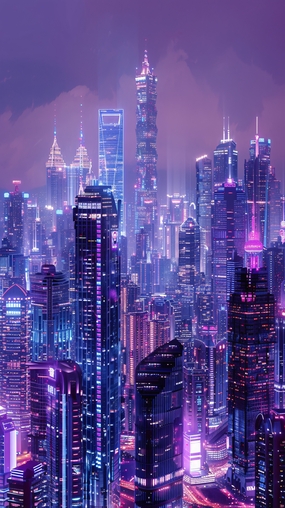 赛博朋克风格繁华都市夜景摄影图片